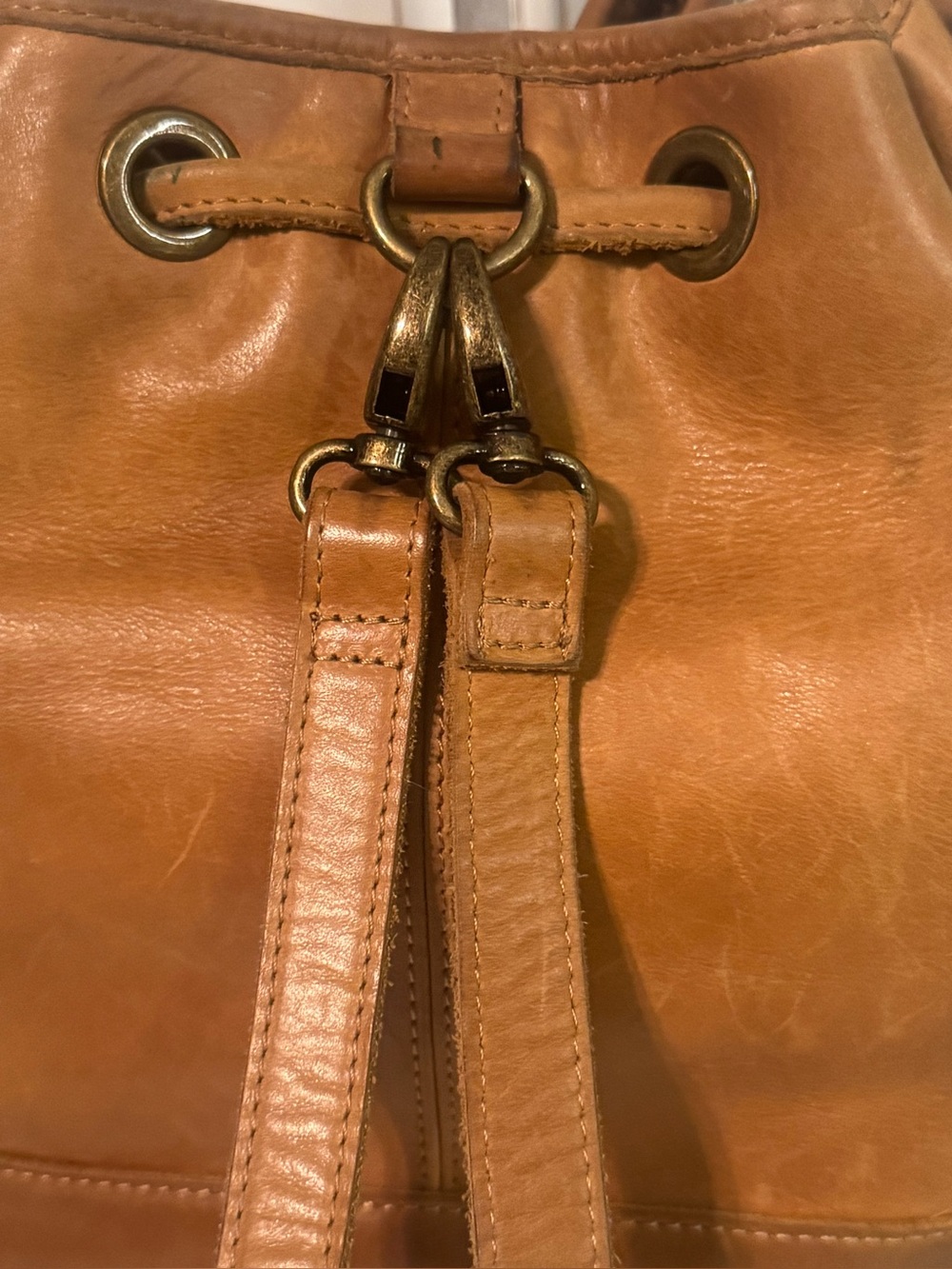Vintage BASEBALLISM Glove Leather Drawstring Bucket Bag Purse British Tan - Picture 6 of 10